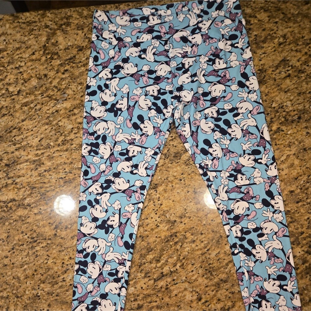 LuLaRoe Womens Disney Retro Mickey Mouse Leggings OS Tall/Curve Mint Green/teal